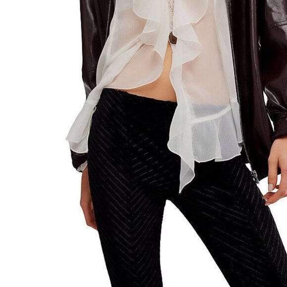 Free People Penny Pull-On Chevron Velvet Flared Pants - Picture 4 of 6